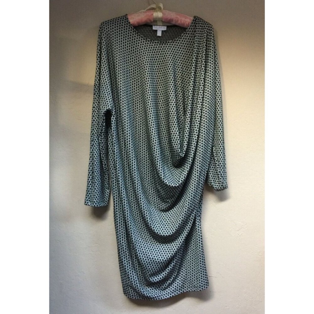 Scapa Lauren Perre Boat Neck Drape Front Shift Dress Dolman Sleeve Large Casual